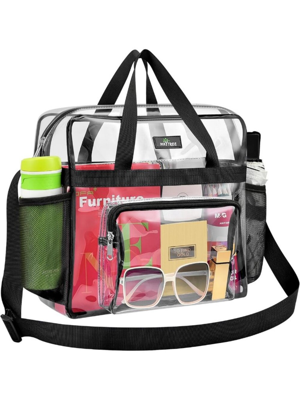 Clear Stadium Tote Bag - 12x5.5x12 Transparent Bag with Reinforced Straps for